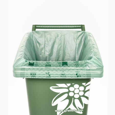 Sac compost 140l biodégradable et compostable pour la protection de conteur 140l.