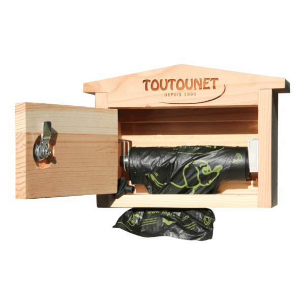 Distributeur en bois de sacs de déjections canines