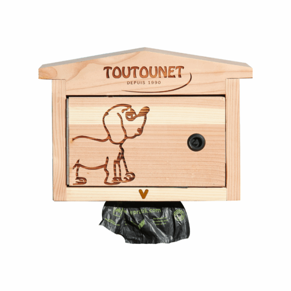 Distributeur en bois de sacs de déjections canines